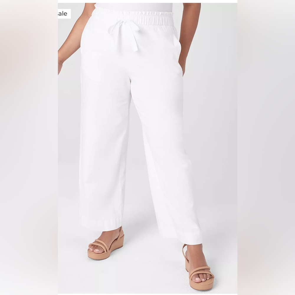 Lane Bryant White Wide Leg Drawstring Pants